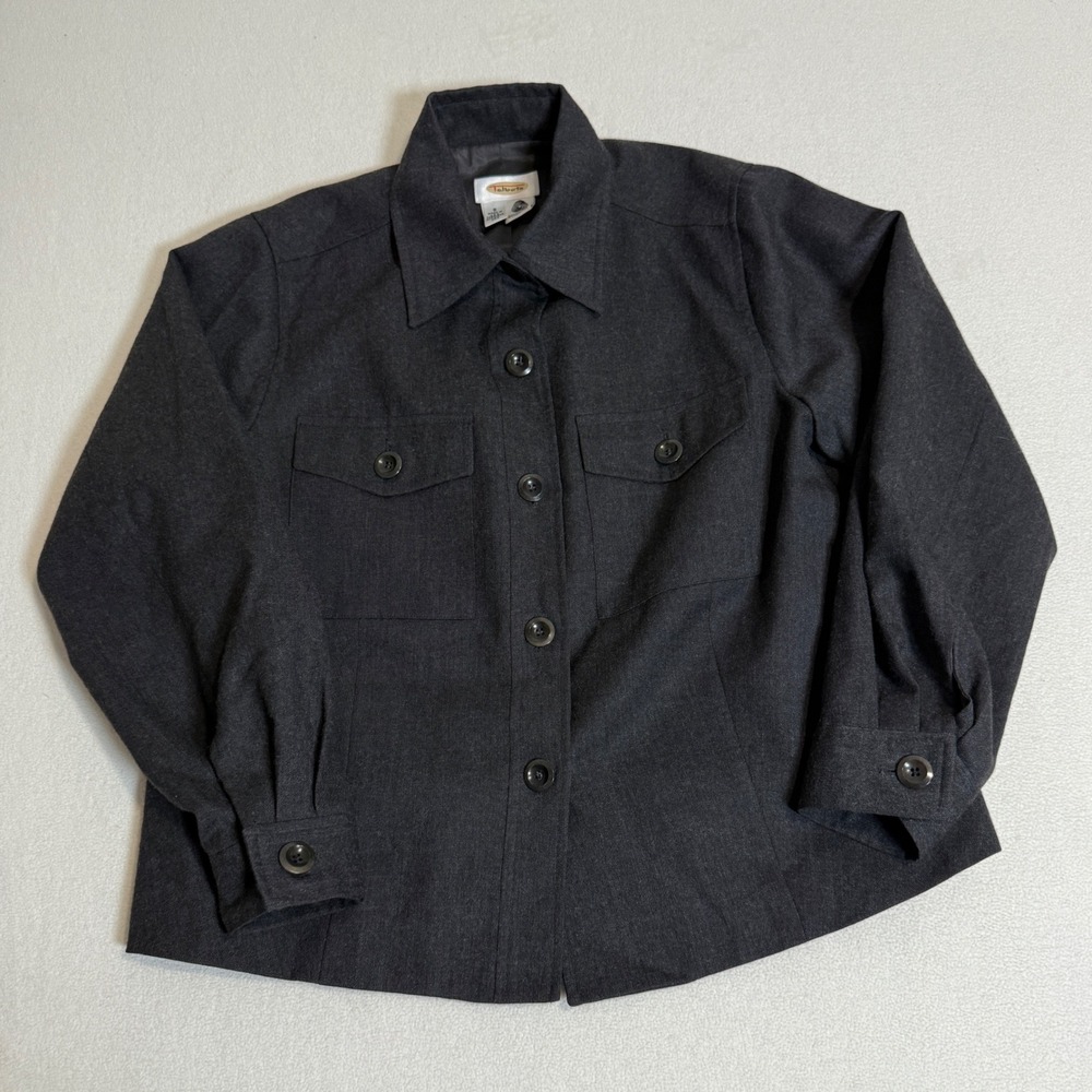 Vtg Talbots Wool Shirt Jacket Gray Button Front Long Sleeve Size‎ 8 Made in USA